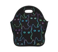 Hulnulnu Sac à déjeuner isotherme réutilisable en néoprène Motif chat fluo