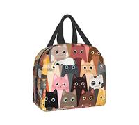 Hulnulnu Sac à déjeuner isotherme réutilisable et lavable avec motif chats mignons pour pique-nique, voyage, travail, école pour femmes, hommes, enfants