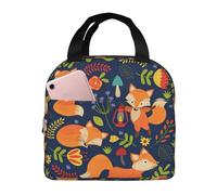 Hulnulnu Sac à déjeuner isotherme réutilisable Panier Repas Sac Thermique avec imprimé renard et fleur - Étanche pour pique-nique, bureau, travail
