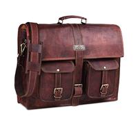 HULSH Sac messager en cuir véritable pour homme - 45,7 cm - Fait à la main - Pour ordinateur portable - Pour le bureau et les voyages - Marron, marron, Large, Vintage