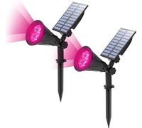 HULUBO 2 lumières Solaires de Paysage,4 Spots Solaires LED Spot Solaire Extérieur étanche Spot Solaire 2-en-1 Multi-usage extérieur applique murale,Patio,pelouse décoration lumière (Couleur rose)