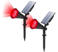 HULUBO 2 lumières Solaires de Paysage,4 Spots Solaires LED Spot Solaire Extérieur étanche Spot Solaire 2-en-1 Multi-usage extérieur applique murale,Patio,pelouse décoration lumière (Rouge)