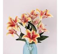 HULUBO 9 têtes de lys artificiels,lys Fleurs artificielles Bouquet en Vrac 55cm/21.6in pour la Table à la Maison Partie Jardin Magasin décoration de Bureau (Coucher de Soleil Rouge)
