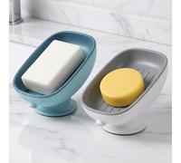 Hulvyzu 2 PCS Porte-Savon de Douche, Porte-Savon avec Ventouse Porte-savOns Salle de Bain Support Savon Douche Plastique PortESAVon en Forme de Feuille pour Baignoire, Cuisine (Bleu et Gris)