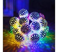 HULX Guirlandes Solaires, 3m 10LED Guirlande Lumineuse Marocaine Lumières de Boule de Métal Solaire avec 8 Modes Imperméables (Multicolore)
