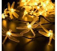 HULX Guirlandes Solaires, 6m 30LED Guirlande Lumineuse Libellule Guirlande Lumineuse Extérieure Solaire de Libellule avec 8 Modes Imperméables (Chaud)