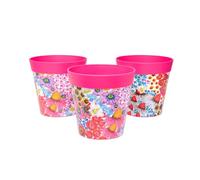 Hum Flowerpots, 15 cm, Lot de 3, Divers Motifs, Coloris et Tailles, Pots de Fleurs en Plastique Intérieur/Extérieur, Fleurs Roses et Abeilles