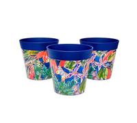Hum Flowerpots, 15 cm, Lot de 3, Divers Motifs, Coloris et Tailles, Pots de Fleurs en Plastique Intérieur/Extérieur, Feuilles Bleues