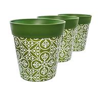 Hum Flowerpots, 22 cm, Lot de 3, Divers Motifs, Coloris et Tailles, Pots de Fleurs en Plastique Intérieur/Extérieur Vert Maroc