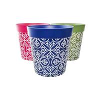 Hum Flowerpots, Lot de 3 Pots de Fleurs en Plastique pour intérieur/extérieur, 25 cm, différents Motifs, Couleurs et Tailles (Multicolore Maroc)