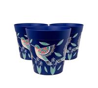 Hum Flowerpots, Lot de 3 Pots de Fleurs en Plastique pour intérieur/extérieur, 25 cm, différents Motifs, Couleurs et Tailles (Colibris Bleu)