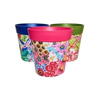 Hum Flowerpots, Lot de 3 Pots de Fleurs en Plastique pour intérieur/extérieur, 25 cm, différents Motifs, Couleurs et Tailles (Floral Multicolore)
