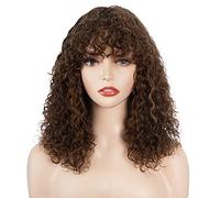 Humain court bouclé avec frange brésilienne vierge humaine sans devant pour femme fabriqué à la machine Noir 25,4 cm