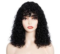 Humain court bouclé avec frange brésilienne vierge humaine sans devant pour femme fabriqué à la machine Noir 25,4 cm