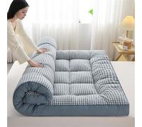 HUMAJORY Matelas de Sol Japonais, Matelas Futon Épais, Matelas de Couchage, Matelas Pliable Enroulable for Dortoir, Coussin de Sol, Oreiller de Lit(Plaid Blue,120x200cm)