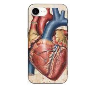 Human Anatomy Heart Chart Printed Phone Case for iPhone 16 E, ultra fine, résistante aux rayures et aux chocs, coque de téléphone en TPU noir, avec recharge sans fil, anti-jaunissement