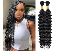 Human Braiding Hair Deep Wave Tissage Cheveux Naturels Curly Bundles Human Hair for Boho Braids Bresilien Meches Tissage Bouclé Naturel Cheveux Humain 26 26 Pouces 100g Couleur Naturelle Noir