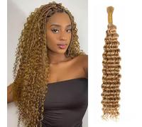 Human Braiding Hair Deep Wave Tissage Cheveux Naturels Curly Bundles Human Hair for Boho Braids Bresilien Meches Tissage Bouclé Naturel Cheveux Humain 24 Pouces 50g Couleur 27 Blond