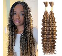 Human Braiding Hair Deep Wave Tissage Cheveux Naturels Curly Bundles Human Hair for Boho Braids Bresilien Meches Tissage Bouclé Naturel Cheveux Humain 20 20 Pouces 100g Couleur 4/27 Highlight