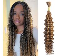 Human Braiding Hair Deep Wave Tissage Cheveux Naturels Curly Bundles Human Hair for Boho Braids Bresilien Meches Tissage Bouclé Naturel Cheveux Humain 14 Pouces 50g Couleur 4/27 Highlight