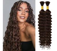 Human Braiding Hair Deep Wave Tissage Cheveux Naturels Curly Bundles Human Hair for Boho Braids Bresilien Meches Tissage Bouclé Naturel Cheveux Humain 16 16 Pouces 100g Couleur Chocolate Brown