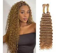 Human Braiding Hair Deep Wave Tissage Cheveux Naturels Curly Bundles Human Hair for Boho Braids Bresilien Meches Tissage Bouclé Naturel Cheveux Humain 16 16 Pouces 100g Couleur 27 Blond