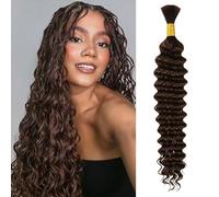 Human Braiding Hair Deep Wave Tissage Cheveux Naturels Curly Bundles Human Hair for Boho Braids Tissage Bresilien Meches Tissage Bouclé Naturel Cheveux Humain 16 Pouces 50g Couleur Chocolate Brown