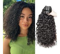 Human Brazilian Curly Hair Bundles 3 Bundles Kinky Hair Virgin 80 Gram (12-14-16, Natural Color)