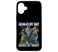 Human by Day Sigma by Night Funny Alpha Wolf Meme Homme Femme Coque pour iPhone 16 Plus