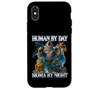 Human by Day Sigma by Night Funny Alpha Wolf Meme Homme Femme Coque pour iPhone X/XS
