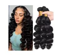 Human Hair 3 Pcs Soft Brazilian Remy Hair Extensions for Women Loose Wave Bundles 12-32 Inch Human Hairs Bundle Natural Black Hair Extensions(12 12 12)