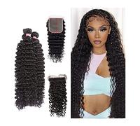 Human Hair Extension Cheveux humains brésiliens 3 bundles avec fermeture transparente de lacets 5 "× 5" dentelle dentelle longueur mélangée bundles de cheveux profonds tisser des bundles de cheveux av