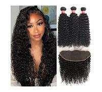 Human Hair Extension Faisceaux bouclés crépus avec partie libre frontale tisse des faisceaux de cheveux humains avec fermeture Jerry Curl faisceaux d'armure de cheveux brésiliens Remy avec fermeture E
