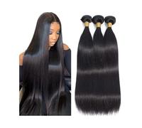 Human Hair Extensions de cheveux brésiliens Remy lisses, lot de 1, 3 ou 4 pièces, tissage double trame noir naturel for femmes Hair Extensions(14inches)