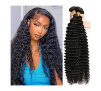 Human Hair Extensions de cheveux brésiliens Remy ondulés profonds 1/3/4 couleur naturelle 100% cheveux humains bouclés ondulés for femmes Hair Extensions(16inches 1 Bundle)