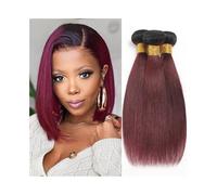 Human Hair Lot de 1, 2 ou 3 extensions de cheveux brésiliens Remy non traités, couleur bordeaux ombré, cheveux courts et lisses, for femmes Hair Extensions(12 12 12)
