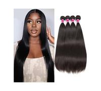 Human Hair Lot de 4 extensions de cheveux brésiliens Remy épais et lisses de 25 à 81 cm, couleur noir naturel, for femmes Hair Extensions(16 18 20 22)