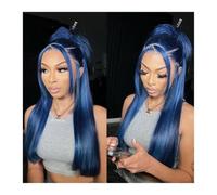 Human Hair Perruque bleue droite 13X4 perruque frontale en dentelle 8-26" perruques de cheveux humains colorés brésiliens for femmes perruques frontales en dentelle transparente pré-épilées Hair Exten