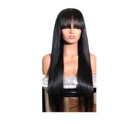 Human Hair Perruques droites en cheveux humains avec une densité de 180% avec une frange Perruque à frange noire naturelle for femmes Hair Extensions(32inch)
