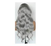 Human Hair Perruques grises à dentelle frontale 13x6, cheveux humains pré-épilés avec cheveux de bébé, densité 180, sans colle, for femmes noires Hair Extensions(34inch)