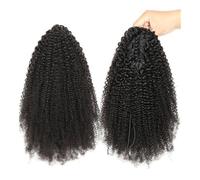 Human Hair Ponytail Extensions Claw Afro curly Clip Hairpiece One Piece Pony Tails for Women Pour un usage quotidien(Black,16“)