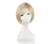 Human Hair Toppers for Women Short Bob Hair with Bangs 10" Side Part Hairpieces for Women with Thin Hair 6.5" × 6.5" Base Postiche Cheveux Femme(Ombre Light Blonde)