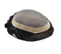 Human Hair Toupee for Men,Mono Lace with PU Around Mens Wigs Natural Black Hairline Fine(30mm Wave,6"X8")