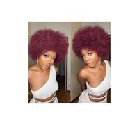 Human Hair Wigs 70s Short Afro Wig for Black Women Short Kinky Curly Glueless wig with Bangs for Daily Cosplay Party Postiche Cheveux Femme(Wine red)