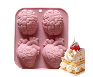 Human Heart Silicone Mold - 4 Cavity 3d Design Epoxy Resin Casting Tool, Non Stick Flexible Baking Craft Mold, Jelly Chocolate Muffin Pudding Maker | Halloween Party Supplies Kids Teens Adults Home