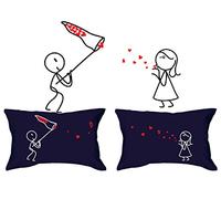 Human Touch, Kiss Catcher Taies d'oreiller romantiques pour elle et lui - Bleu