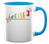 Human Volleyball Evolution Heartbeat Serve Tasse à thé café en céramique Bleu clair