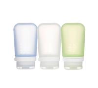 humangear Gotoob+ HG3184 Lot de 3 Bouteilles de Voyage en Silicone avec Bouchon de Fermeture Taille M Transparent/Vert/Bleu Taille M 74 ML