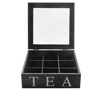 Humanitypd en Bois 9 Grilles BoîTe à Thé Sachets de Thé RéCipient BoîTe de Rangement Cadeau Carré Coffret Transparent Couvercle SupéRieur BoîTe de Rangement pour -Couleur de Noir
