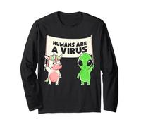 Humans and a Virus Alien & Cow Cute Buddies Bannière EduEly Manche Longue